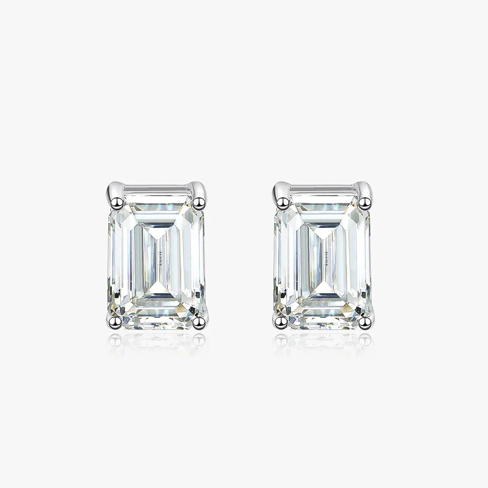 OEVAS Elegant Solid 925 Sterling Silver Moissanite Gemstone White Gold Earrings Ear Stud For Women Gifts Fine Jewelry Wholesale Emerald cut
