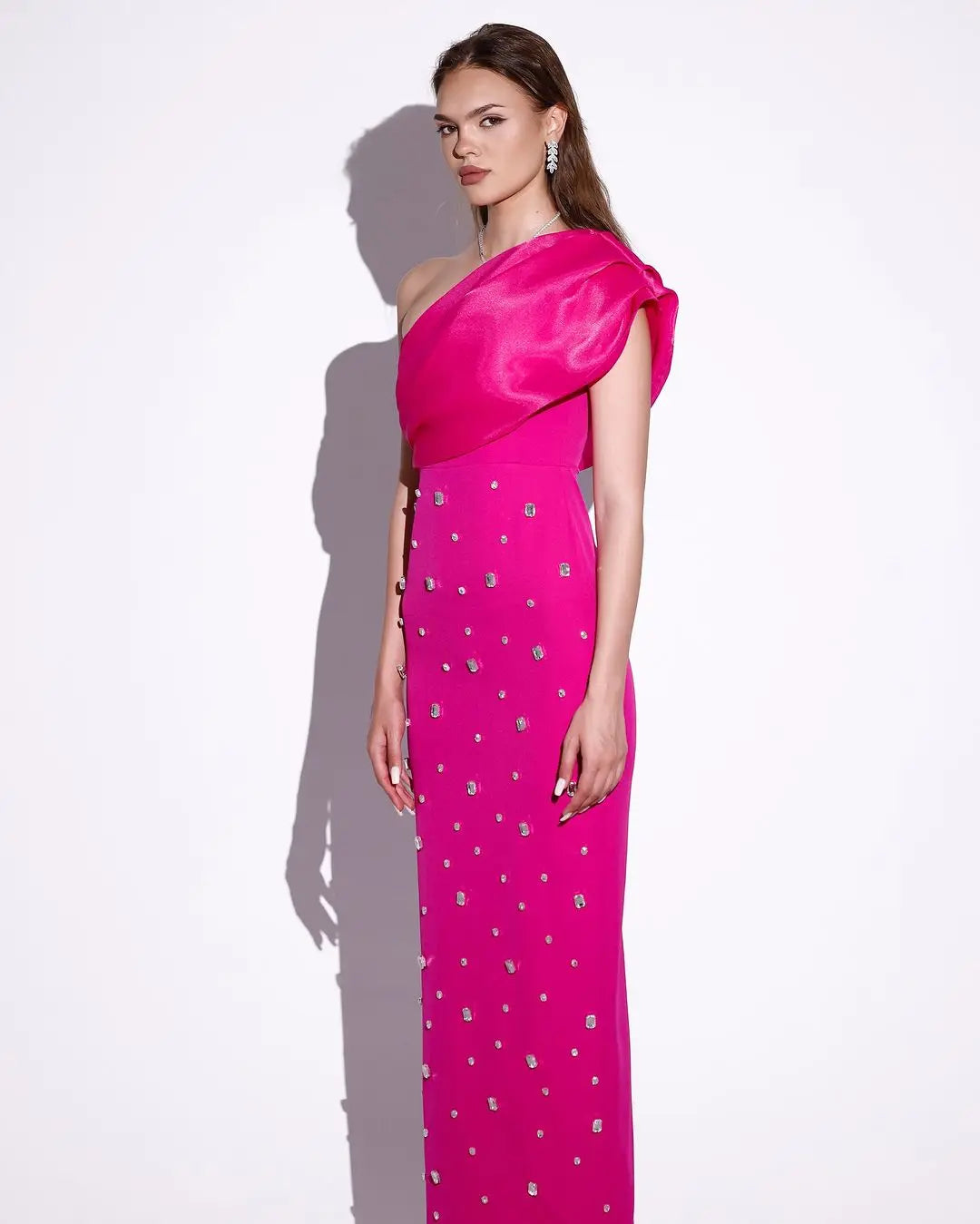 Rosered Black Color Women Sexy One Shoulder Shinning Crystal Bodycon Bandage Long Dress Celebrate Fashion Evening Party Outfit