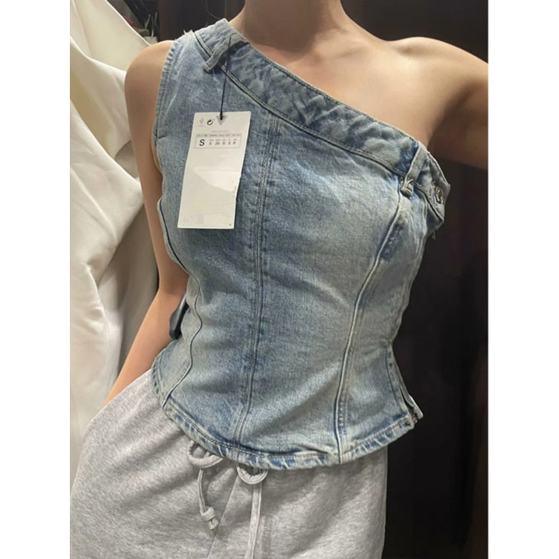 Traf Women's Corset Crop Top Y2k Streetwear Summer Women's Clothing - Vitage Denim Croo Top Women Vest 2023