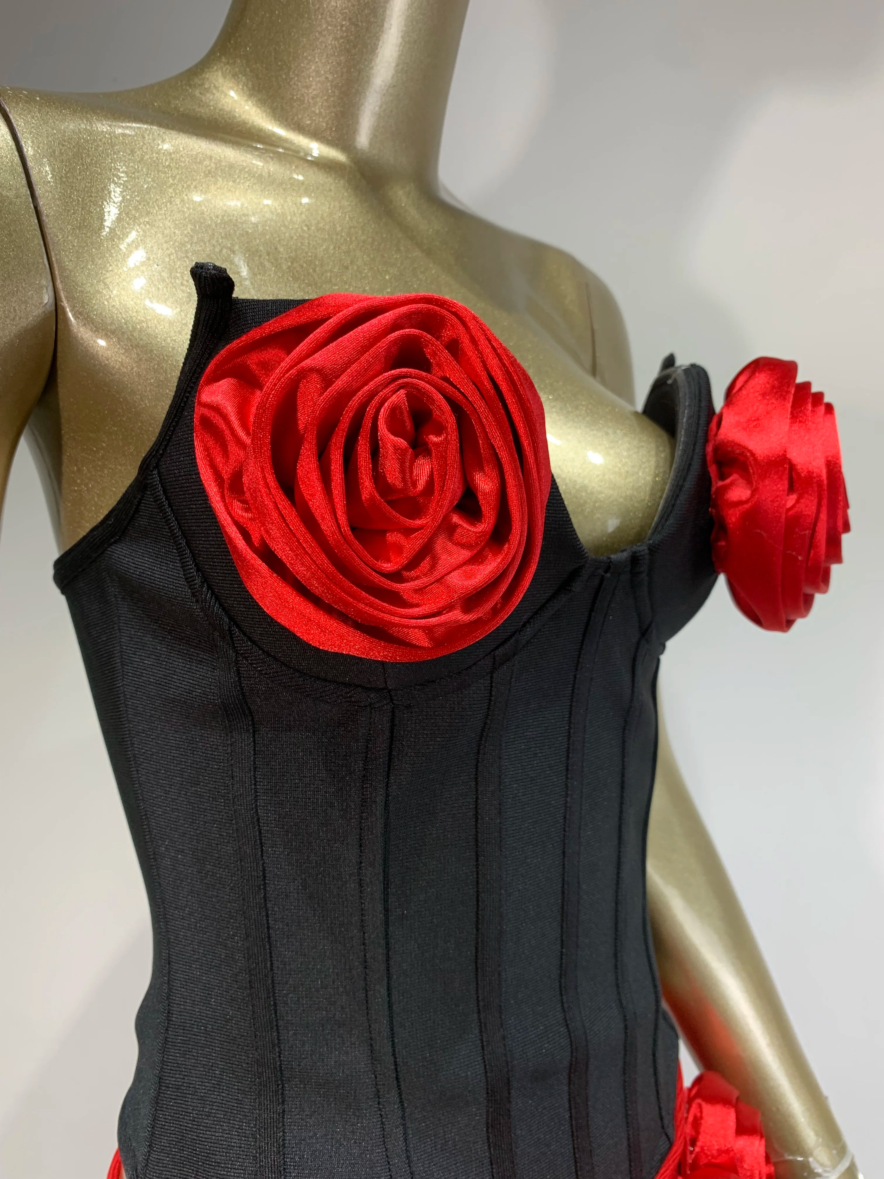 Women Sexy Strapless Zipper Patchwork Red Flower Mini Two Pieces Skirt Bandage Set 2025 Celebrity Designer Fashion Women's Set