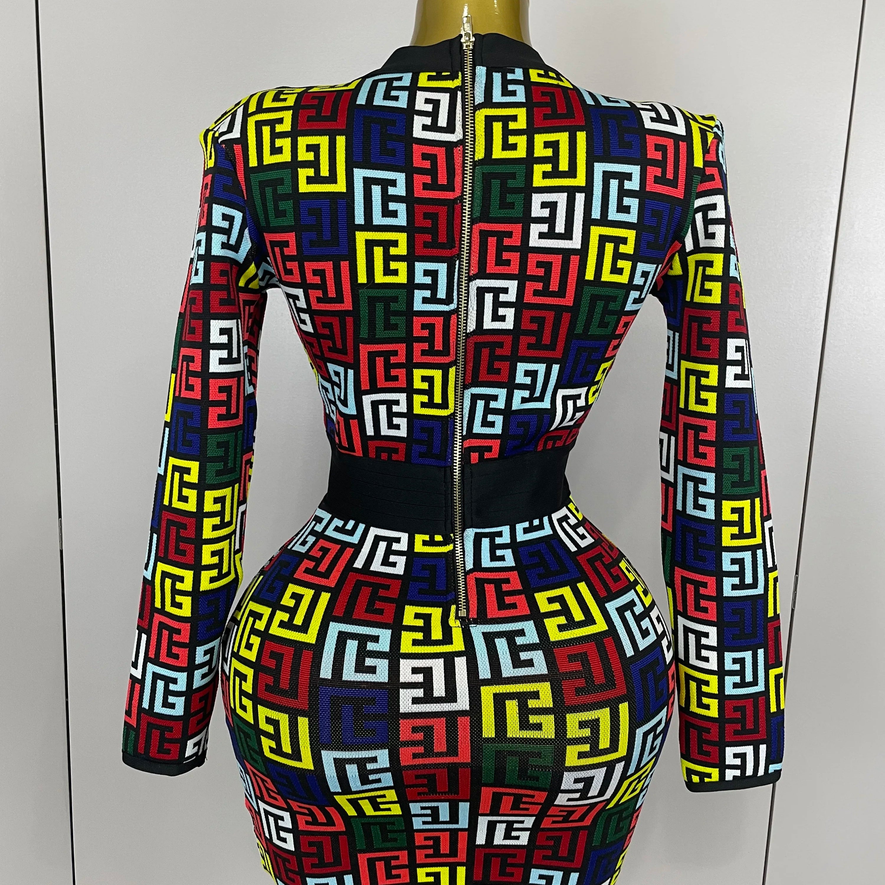 Sexy V-Neck Long Sleeve Bodycon Jacquard Short Bandage Dress 2025 Women Elegant Evening Luxury Birthday Party Cocktail Outfit