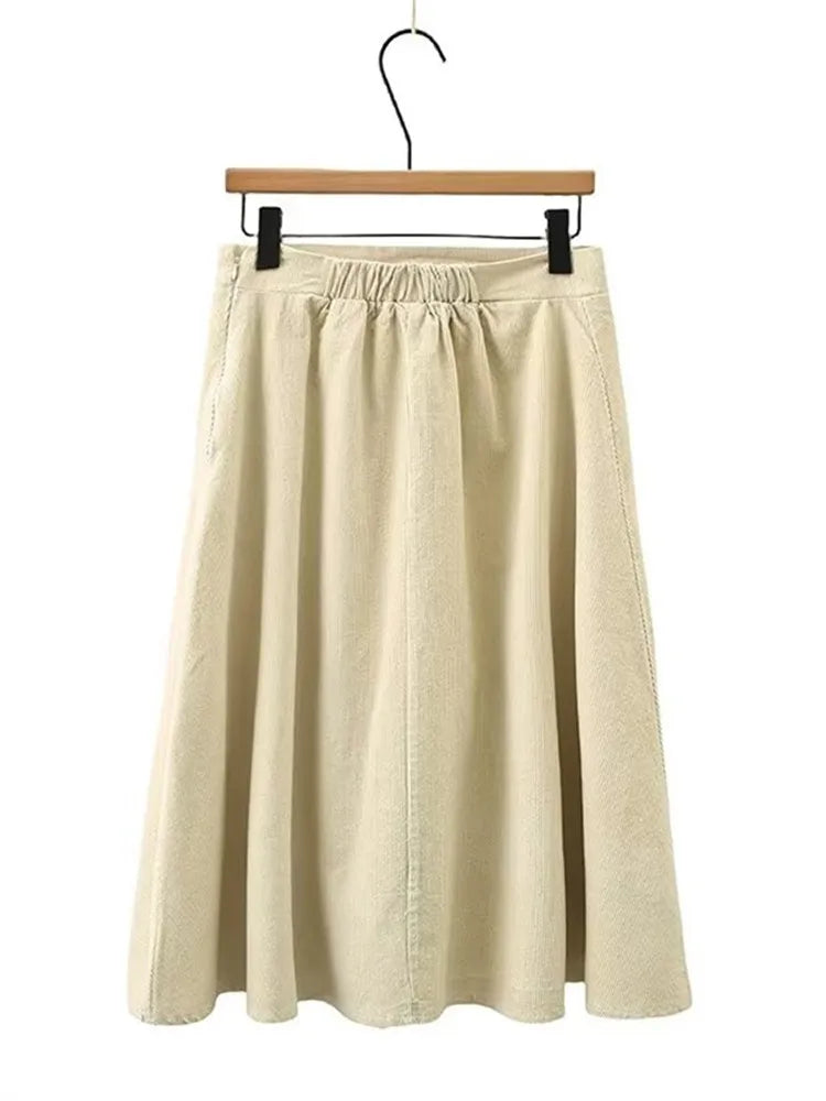 Plus Size Women's Clothing Spring And Autumn Suit Long-Sleeved Short Jacket In Corduroy Fabric And Knee Length Skirt Combination