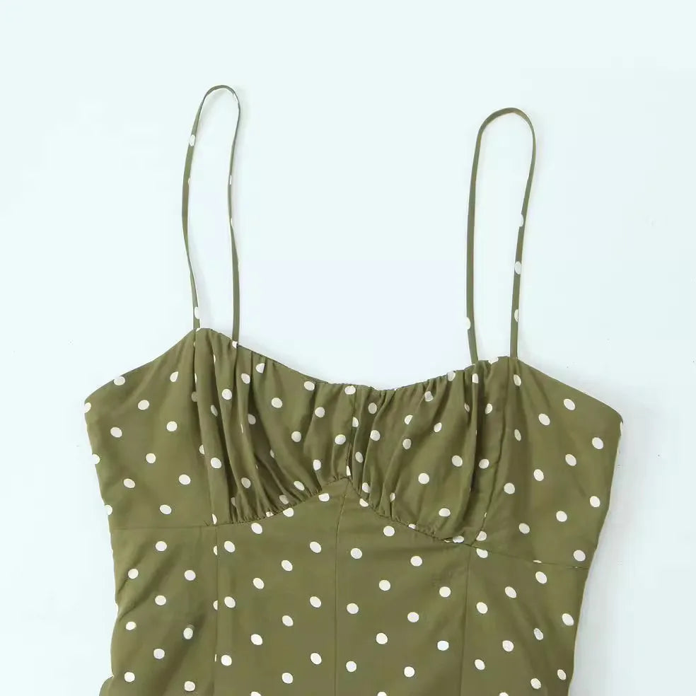 Polka Dot Green Suspender Skirt Women's Backless Long Skirt Vacation Dress Bandage Sexy Dress Beach Skirt Party Dress 2024