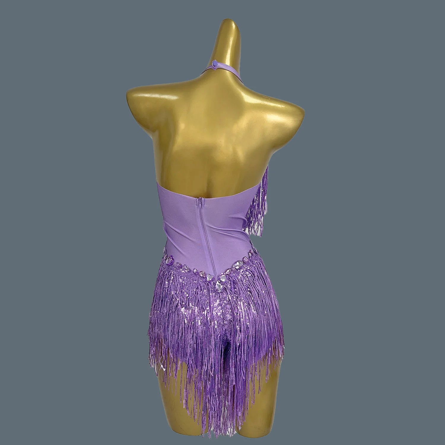 Shining Purple Fringes Luxury Diamonds Bodysuit Women Sexy Stretch Spandex Nightclub Stage Performance Dance Outfit Shuye