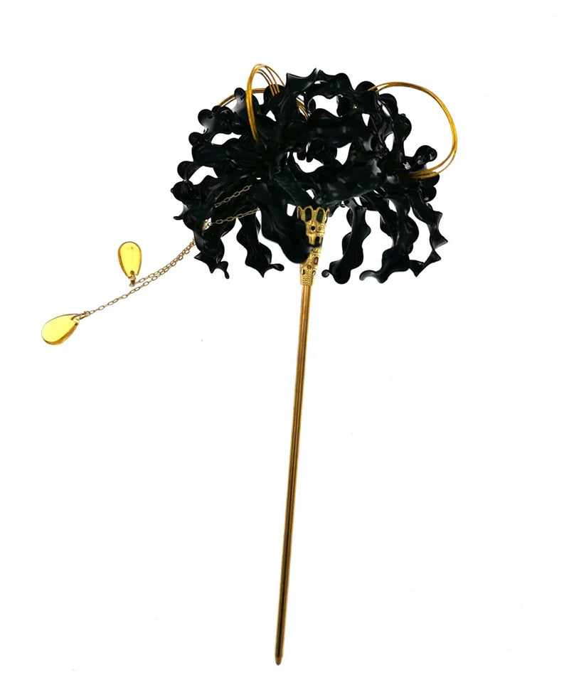 Handmade Lycoris Radiata Flower Hairpin Kanzashi Hair Stick for Kimono Hair Accessory Cosplay Decor Ornament Women Girl Jewelry