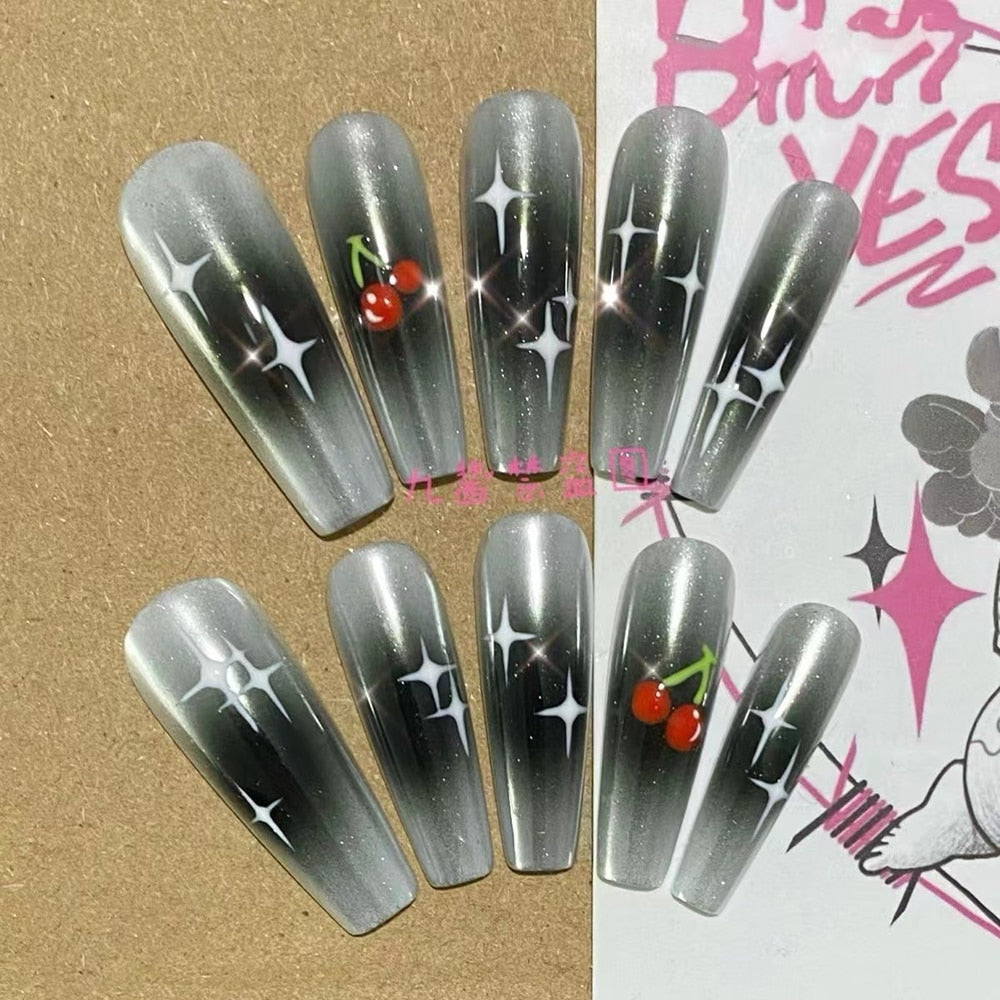 Été plage voyage vacances Hello Kitty conque ongles fille bleu jeunesse travail manuel personnalisable faux ongles fille soeur cadeau