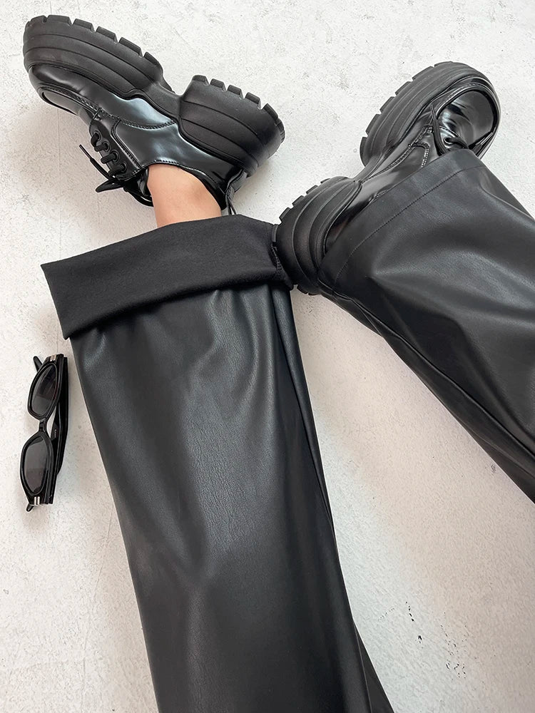 Straight Leather Pants Women High Waist PU Leather Trousers Baggy Black Female Streetwear Clothing New Fashion Ladies