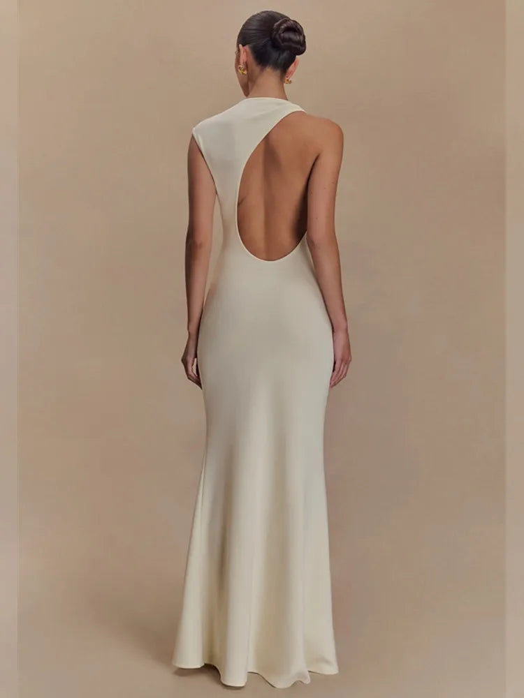 Ladies Women Sexy O Neck Tank Beige Black Maxi Long Celebrity Bodycon Bandage Dress 2025 Elegant Evening Club Party Dress