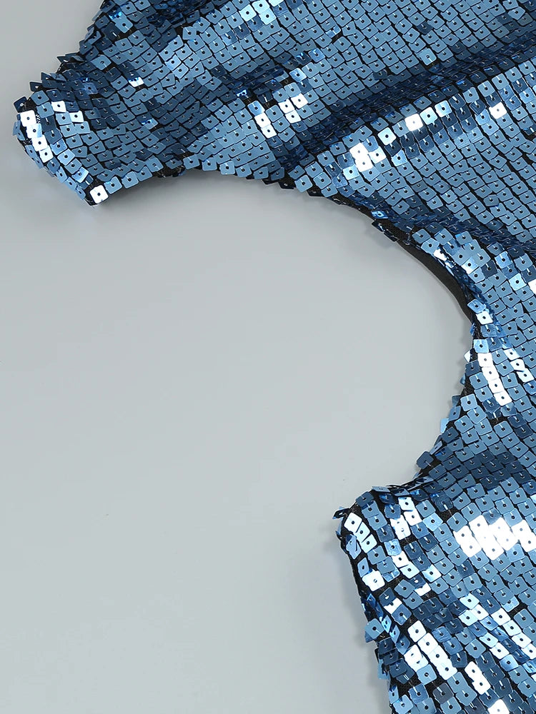 Blue Shiny Sequined Hatler Evening Dress Backless Cut Out Sleeveless Prom Bodycon Wedding Party Cocktail Evening Gown Vestido