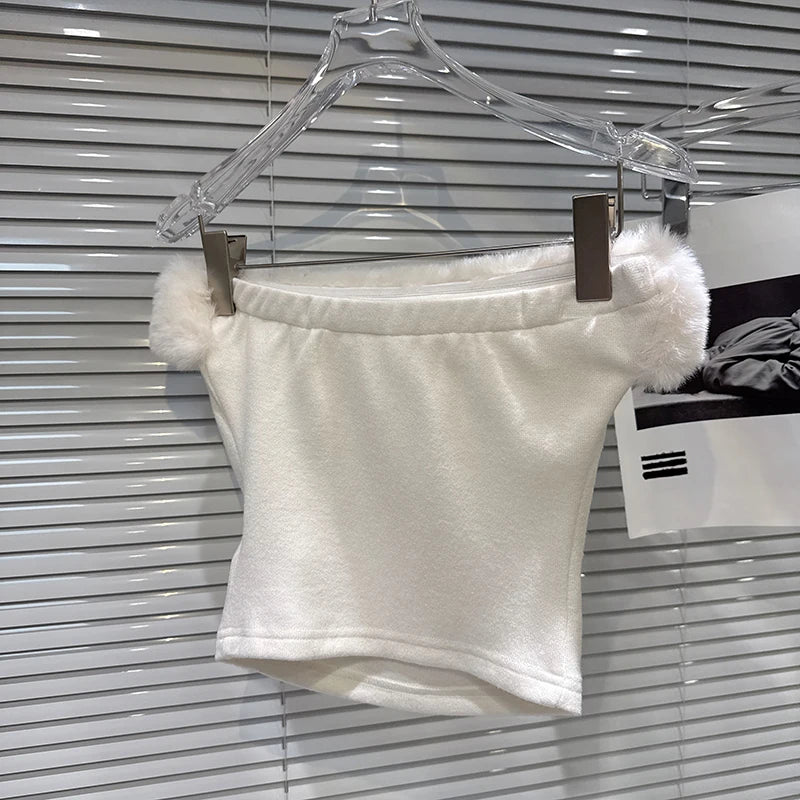 Winter New fashion Sweet Frayed Edge Knitted Tank Top Vest For Women Solid Color Puff Shorts Female Trend 11A07860