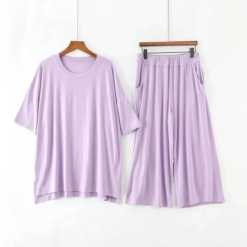 Plus Size 7XL 150K Summer Modal Pajamas Sets Short Sleeve Top and Pants Women Soft Sleepwear Suit Home Women Female Sleepwear
