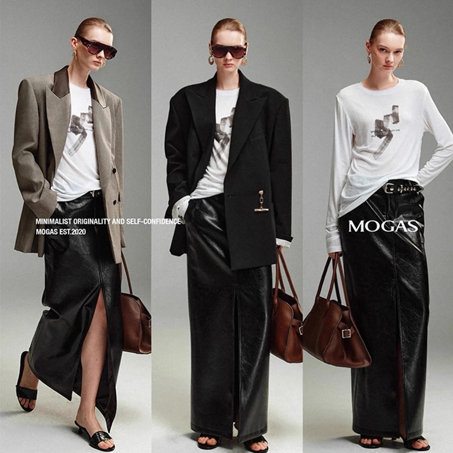 Lautaro Spring Autumn Shiny Black Pu Leather Maxi Skirt Women with Front Slit High Waist Extra Long Luxury Designer Clothes 2025