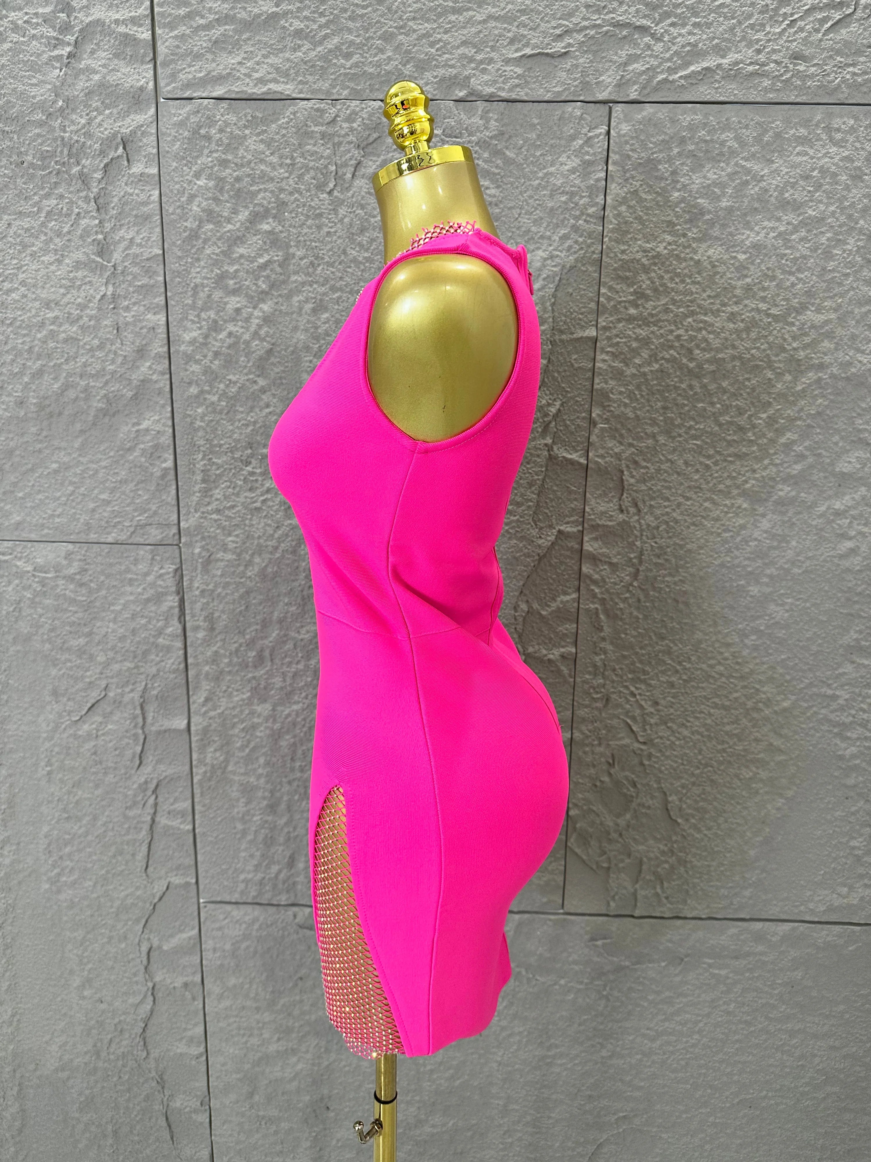 Hot Pink Women Sexy Bandage Dress Women Party Dress Bodycon Elegant Sexy Evening Birthday Club Outfits Cocktail Party