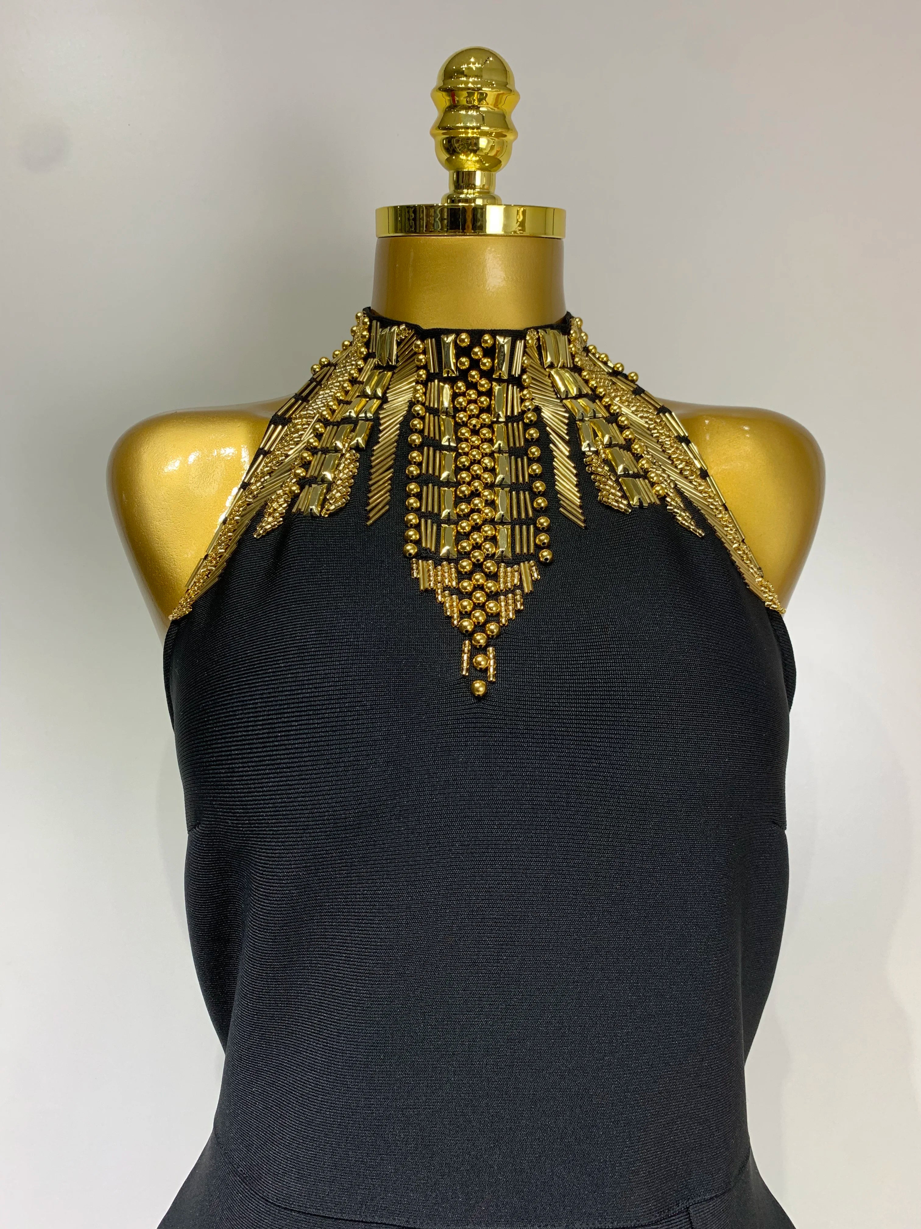 Women Fashion Celebrity Sexy Backless Beading Midi Black Bodycon Bandage Dress 2025 Elegant Evening Club Luxury Birthday Dresses