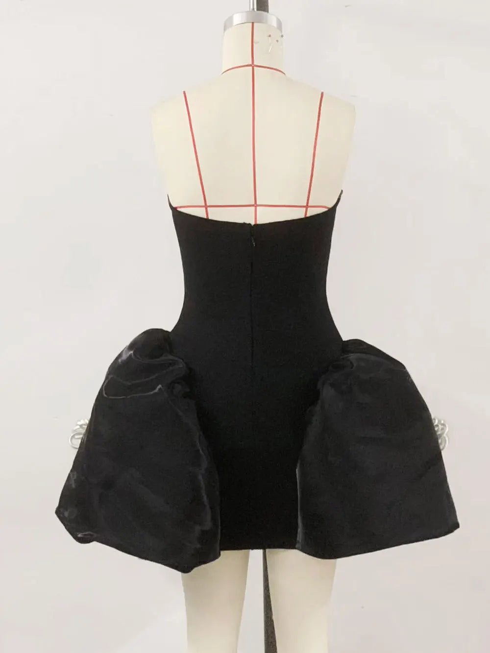 2024 Sexy Women's 3D Flower Decorative Puff Dress Strapless Sleeveless Backless A-line Mini Dress Cocktail Evening Party Vestido