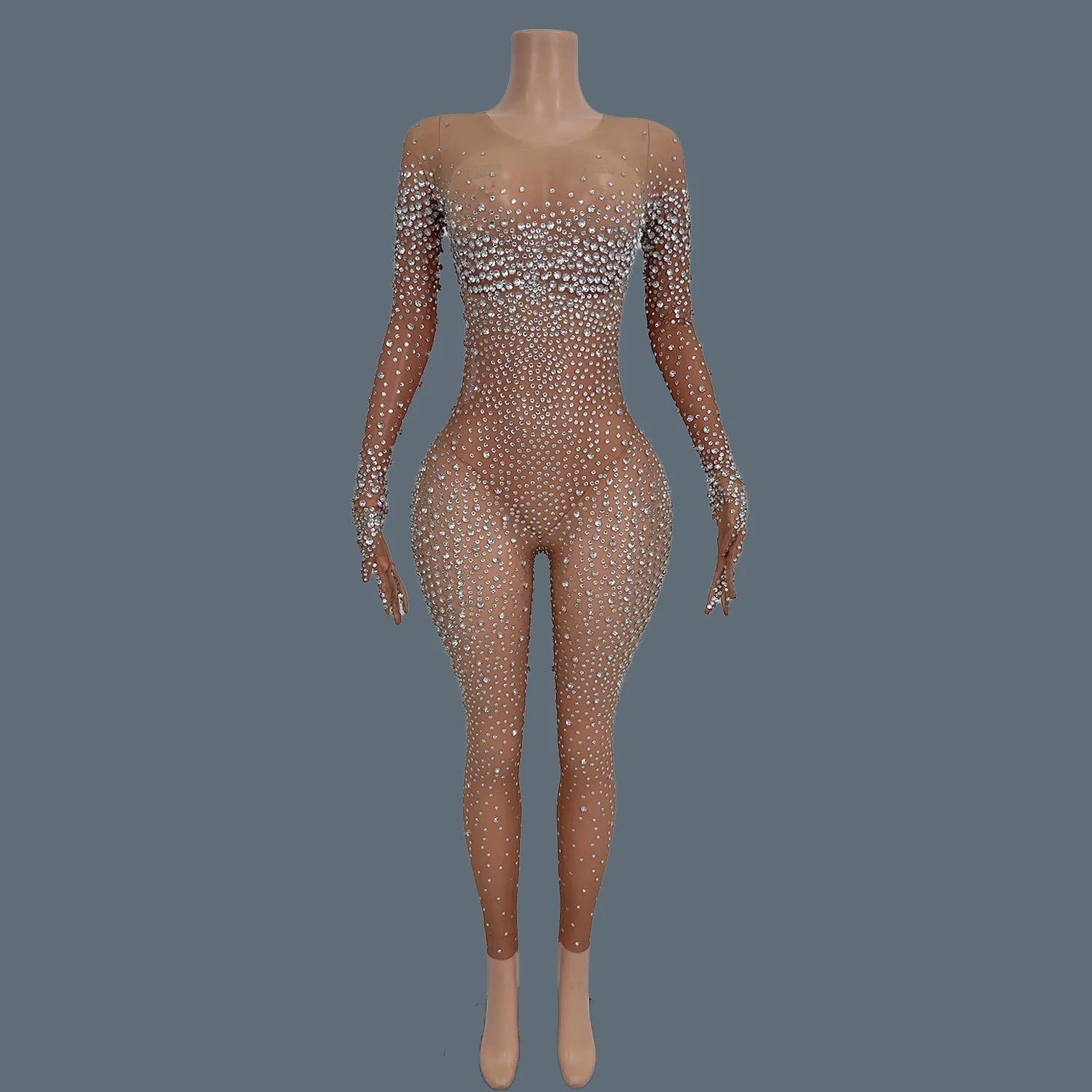High Street Rhinestones Jumpsuit for Women Luxury Performance Dance Costume Sexy Celebrate Nightclub Party Outfit Tiaotiaotang Silver One Size