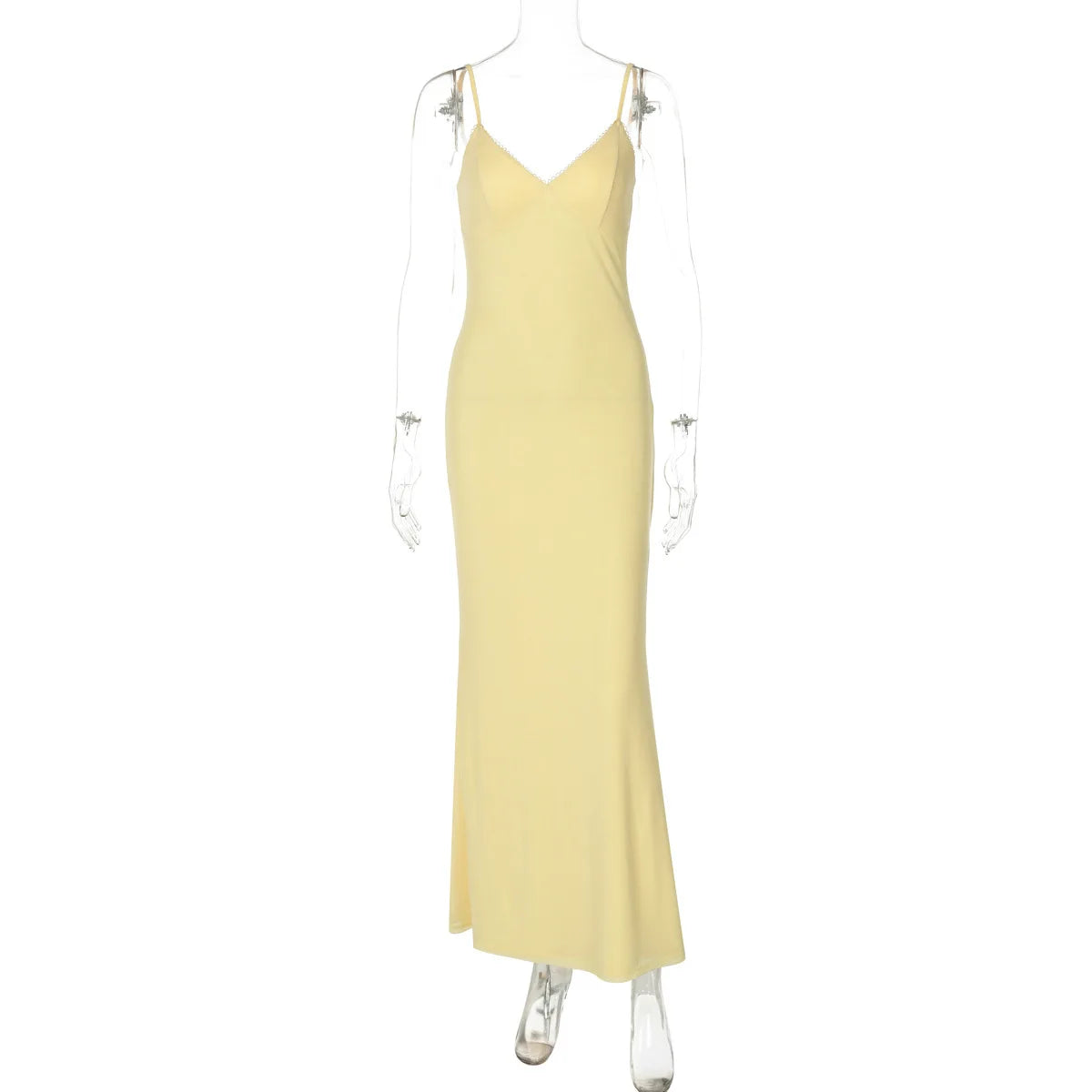 Spaghetti Strap Backless Sexy Maxi Dress For Women Gown Summer New Yellow Sleeveless Bodycon Long Dress Vestido Yellow
