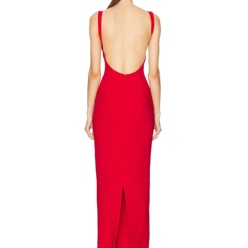 Ladies Sexy Backless Bodycon Celebrity Evening Party Club Black Sleeveless Maxi Bandage Dress Solid Women's Vestidos