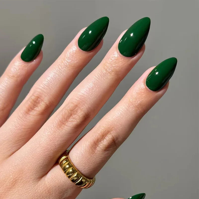 24Pcs Simple Wine Red Fake Nail with Glue Mid-length Almond Press on False Nails Wearable Round Head Oval Full Cover Nail Tips 1768
