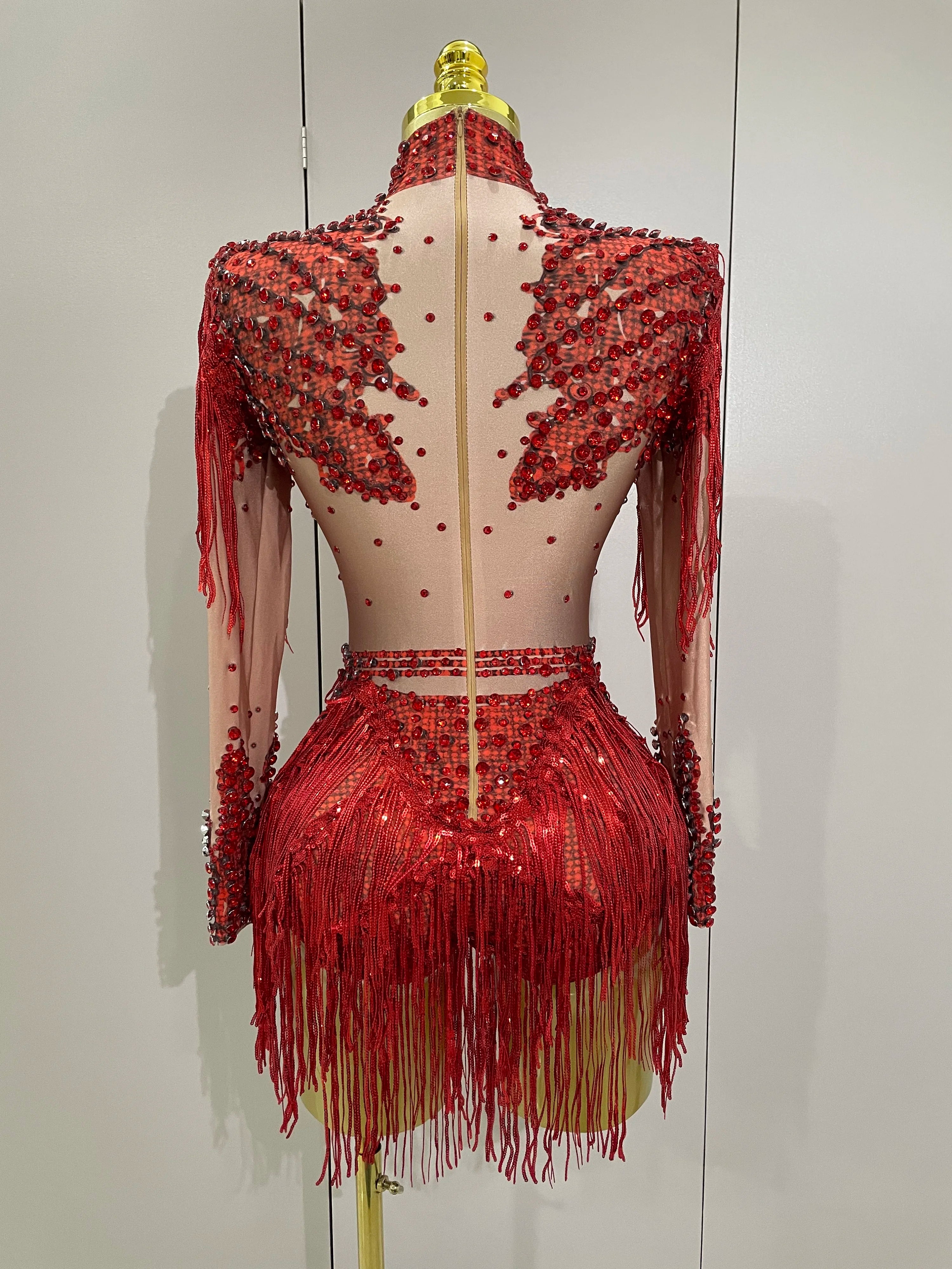 Women Sparkly Rhinestone Sequin Tassel Stretch Bodysuits 2025 Birthday Party Nightclub Dj Stage Performance Costume