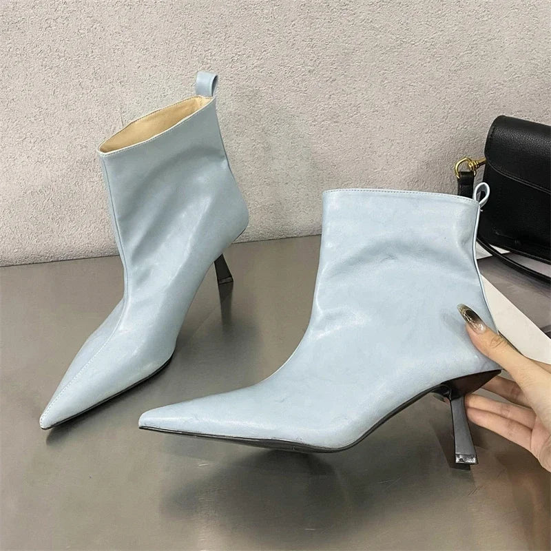 Eilyken New Fashion Pointed Toe Ankle Boots Women Wedding Party Shoes Winter Autumn Slim Short Ladies Booties Blue