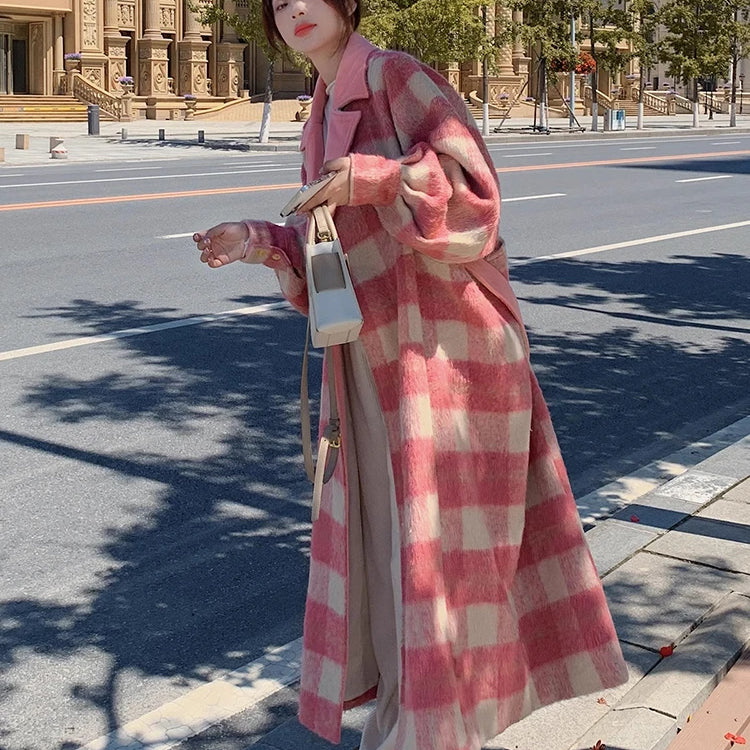 Lautaro Autumn Winter Long Oversized Warm Soft Thick Colorful Woolen Coat Women Sashes Loose Casual Korean Fashion Overcoat 2025