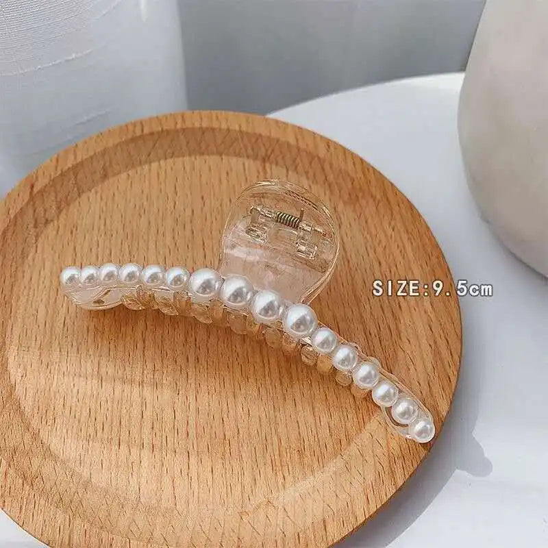 Back of head large pearl hairpin hair grab Korean version of shark clip metal pan hair grab clip simple headdress hairpin female 081-1