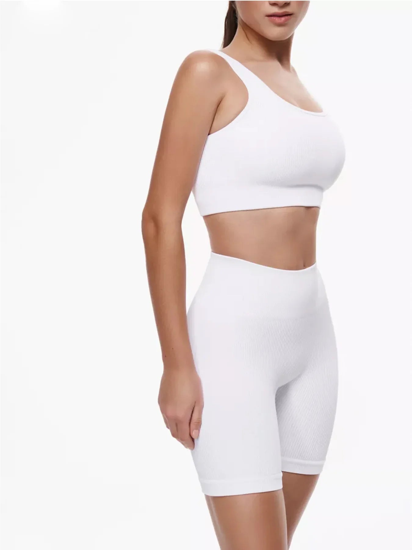 Summer White Gym Clothing Ribbed Sports Shorts Set Fitness Suit Sportswear Women Yoga Set Seamless High Waist Shorts Outfit wear