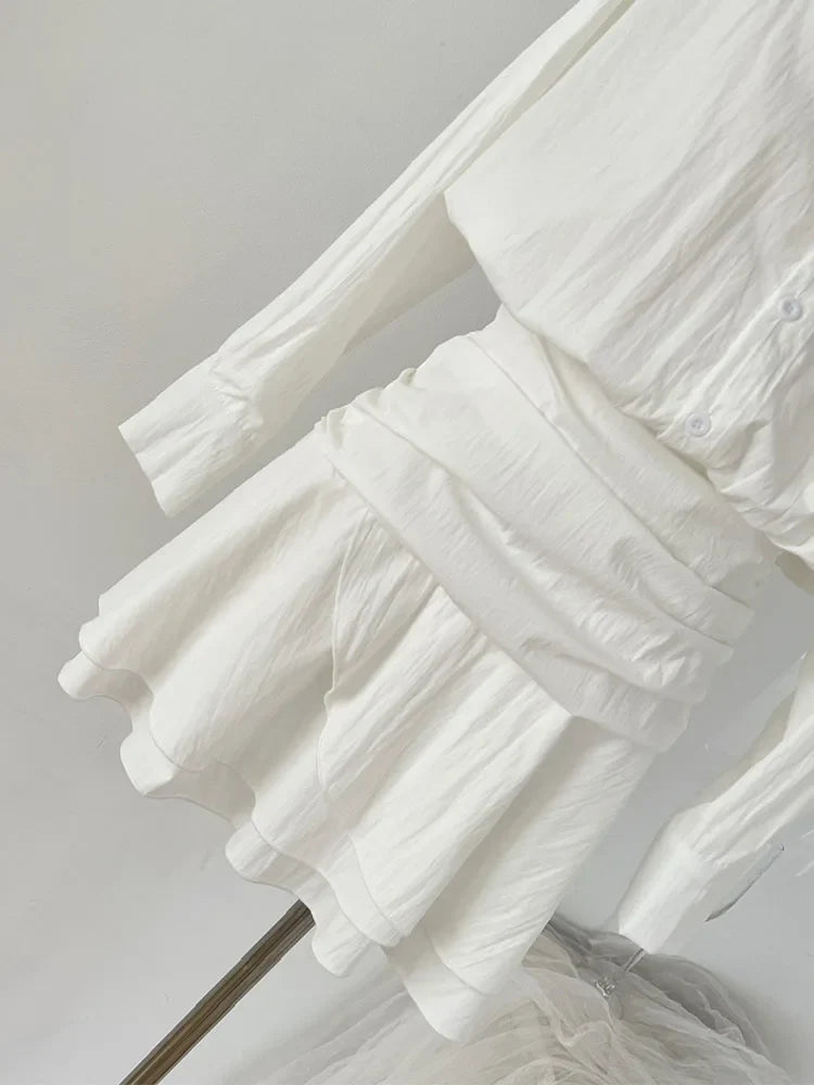 Elegant Fashion Polo Shirt Dress Mori Girl Fake Two Pieces Frocks White A-Line Dress Single Breasted Ins Streetwear High Quality