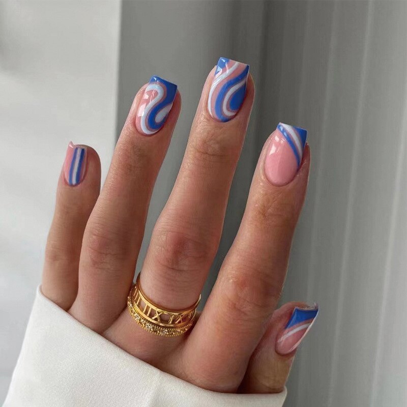 Purple Love Heart Leopard Print Wearable Nail Art Glossy Pink Fake Nails Finished False Nails Short Press on Nails with Glue MT875JP1854