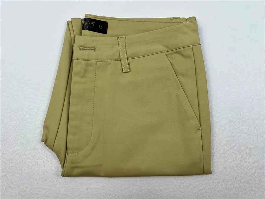 S-4xl Big Size Office Pencil Pants Womens Formal New Elegant OL Work Pantalones Elastic Cotton Slim Ankle-length Trousers khaki