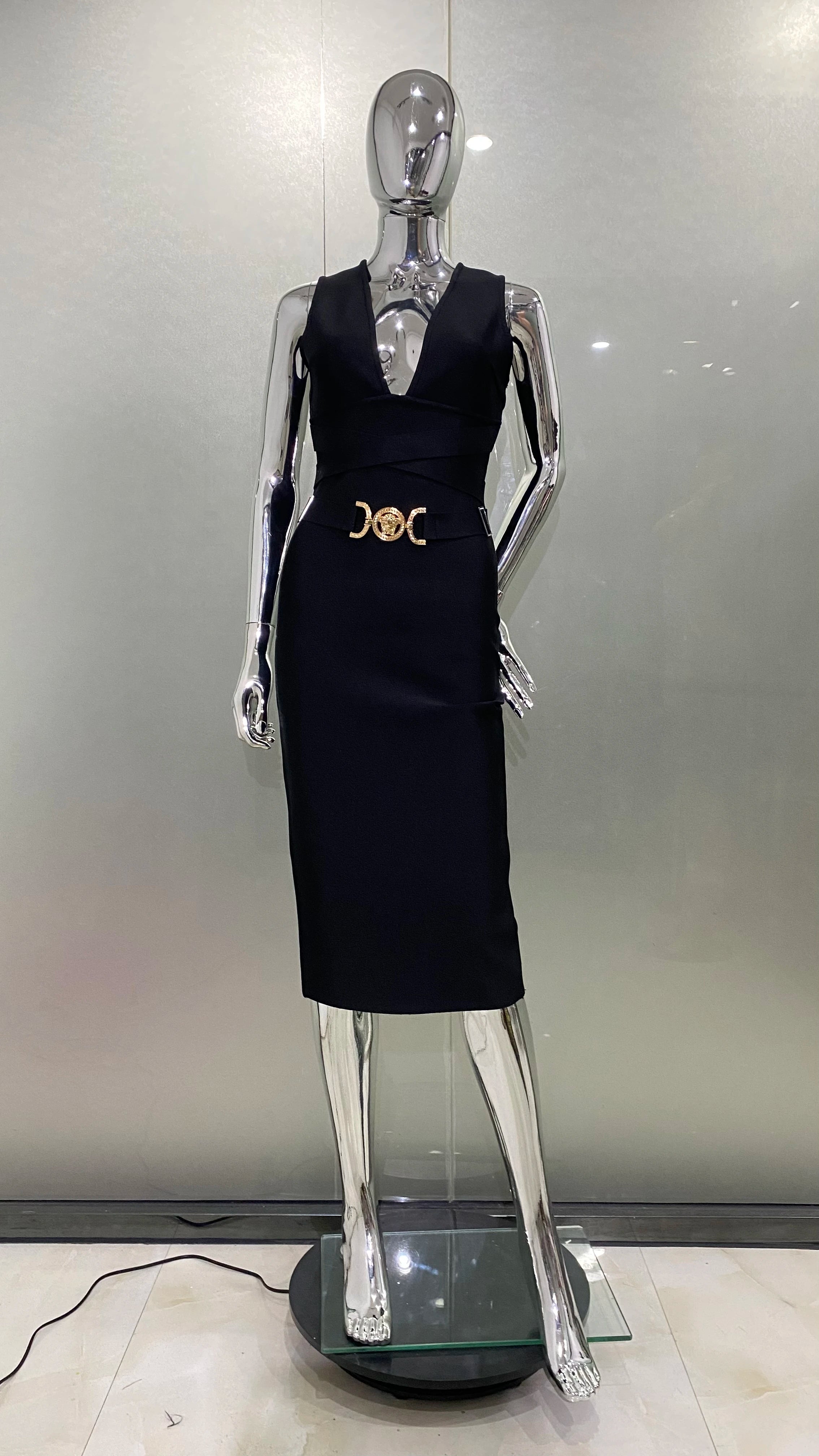 2024 Fashion Diamond Girdle Sleeveless Package Hips Midi Calf Bandage Dress Elegant Woman Evening Dress Celebrity Party Vestido