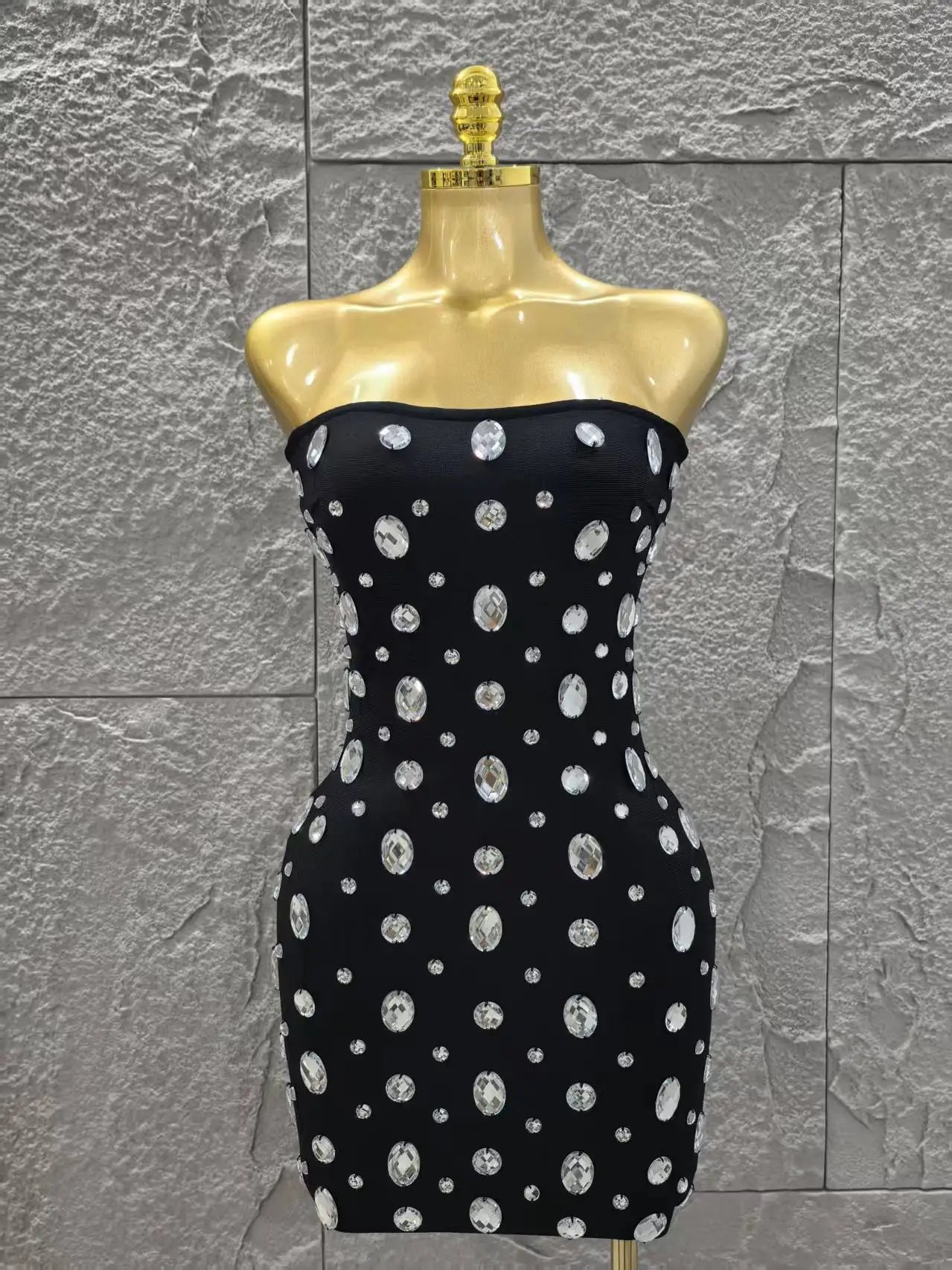 Sparkly Big Crystal Women Sexy Strapless Bodycon Mini Bandage Dress Fashion Nightclub Party Birthday Outfit Wholesale