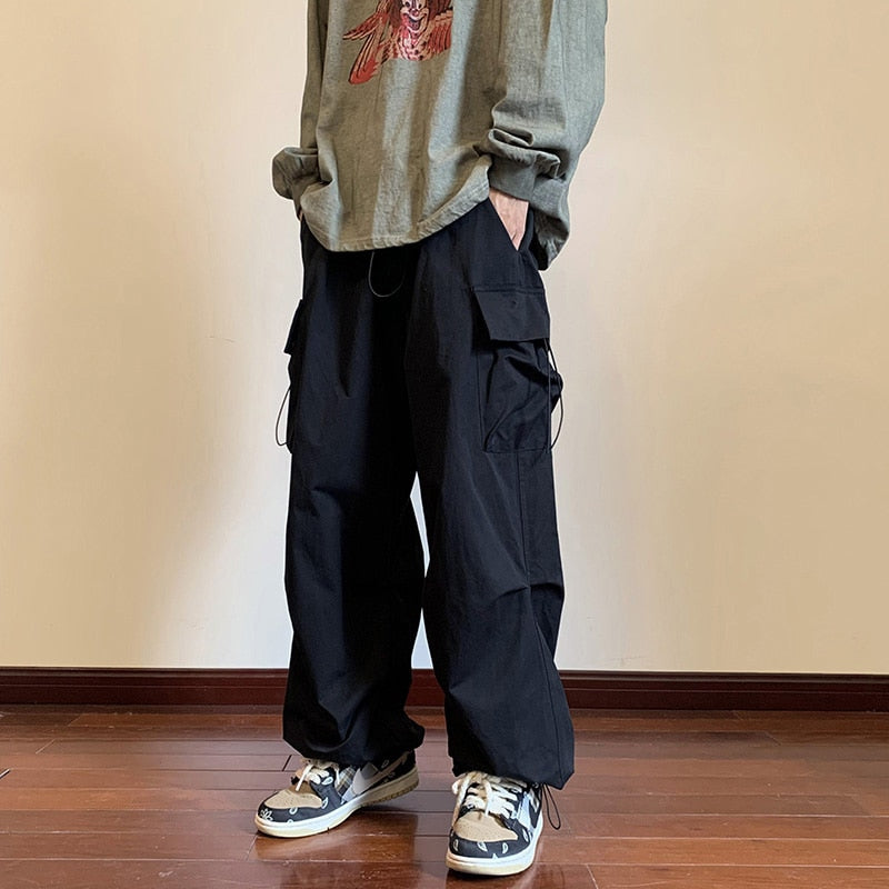 Pantalon Cargo pour hommes et femmes, Streetwear, sarouel décontracté, taille élastique, couleur unie, multi-poches, ample, Baggy, printemps 2023