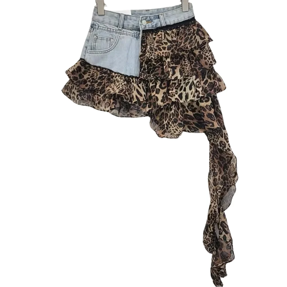 Colorblock Designer Short Jeans For Women High Waist Spliced Denim Asymmetrical Designer Trousers Female Fashion BLUE