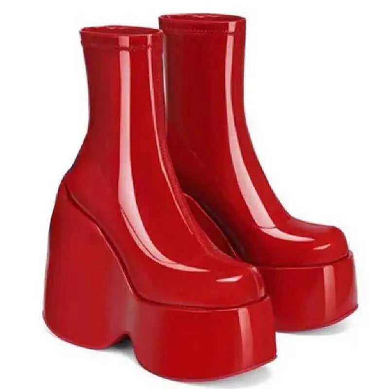 Brand Ladies Platform Boots Fashion Thick High Heels Women's Bootie Party Sexy Block Heel Shoes 44 Red