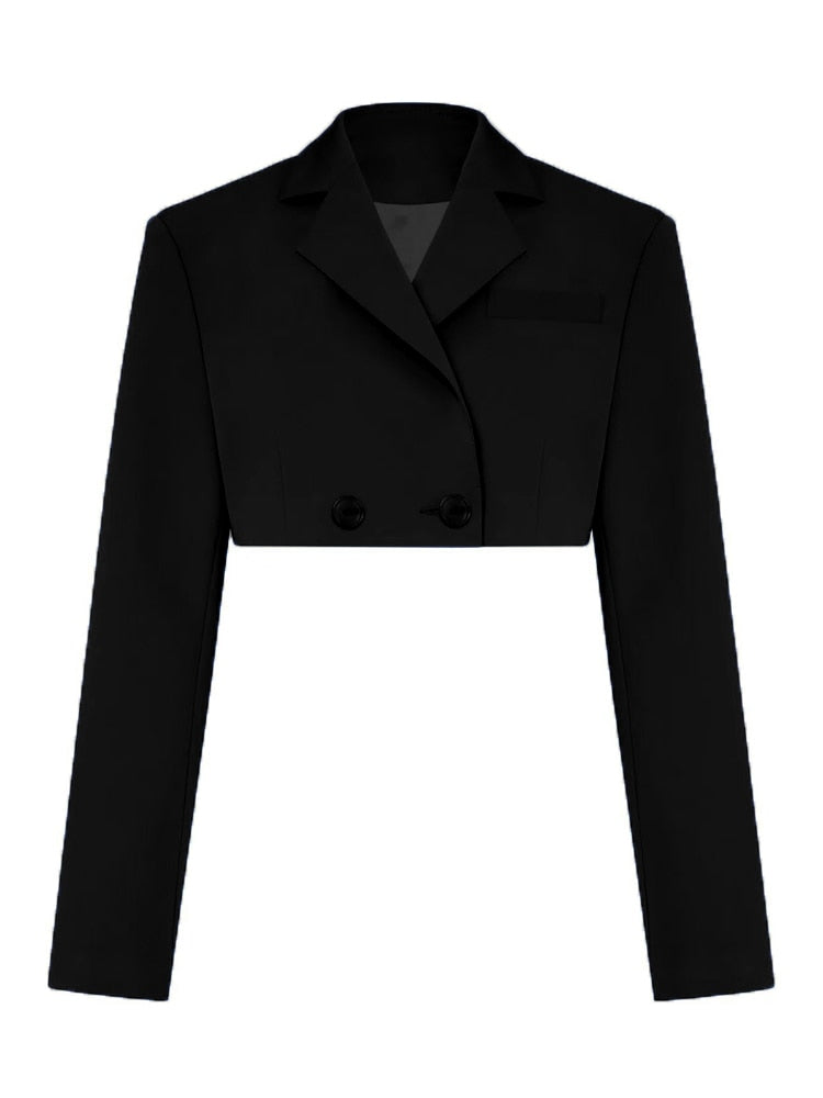 Taruxy Casual Two Piece Sets Women's Fall Outfits 2022 New Black Matching Sets With Skirt And Blazer Cropped Top Suit For Women Only Black Coat