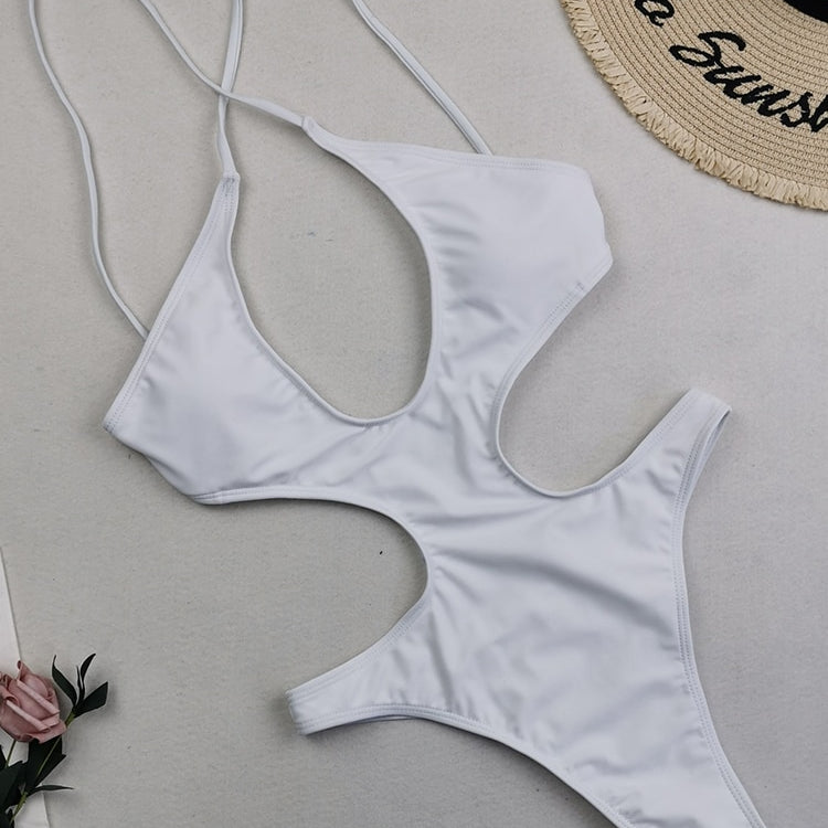 Sexy Solid Hollow Out One Piece Swimsuit White