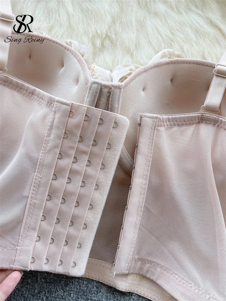 SINGREINY Female Rose 3D Flower Sexy Camisole Sleeveless Strapless Short Tank Tops Women Sheath Corset Streetwear Camis