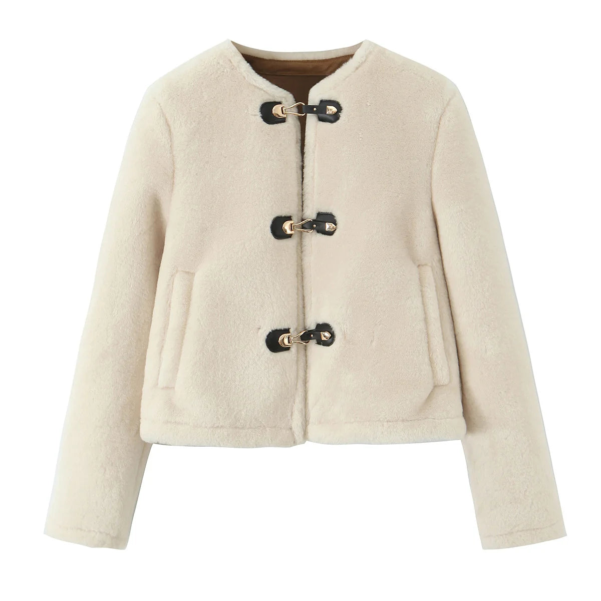 Street Women Causal Faux Fur Jackets 2025 Autumn Winter Fashion O-neck Single Breasted Loose Coats Vintage Warm Chic Outwear 1