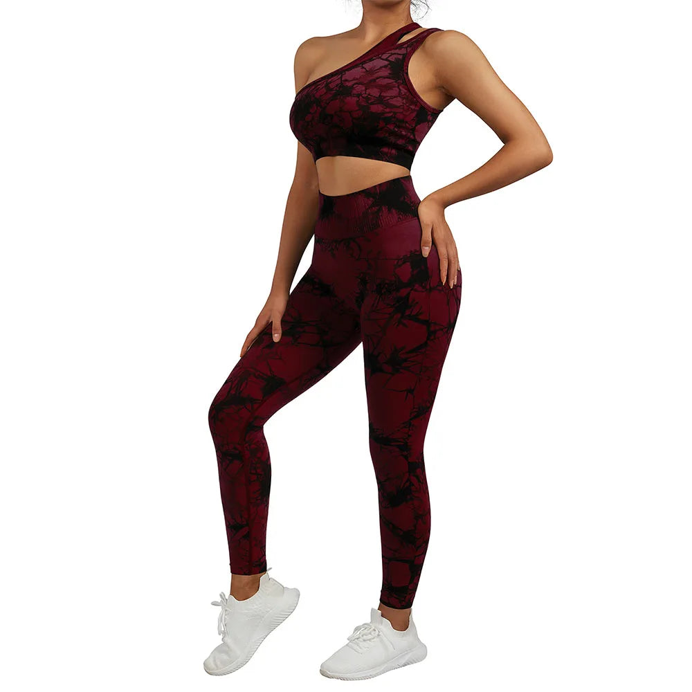 One Shoulder Yoga Sets Women Sportswear Gym Clothing High Waist Leggings Workout Gym Outfits Fitness Wear Sports Yoga Suits SS321WR