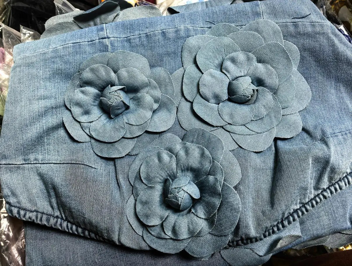 Elegant 3D Flower Rose Short Party Dresses Women Summer Holiday Sleeveless Strapless Corset Blue Denim Jeans Dress Mini Vestidos