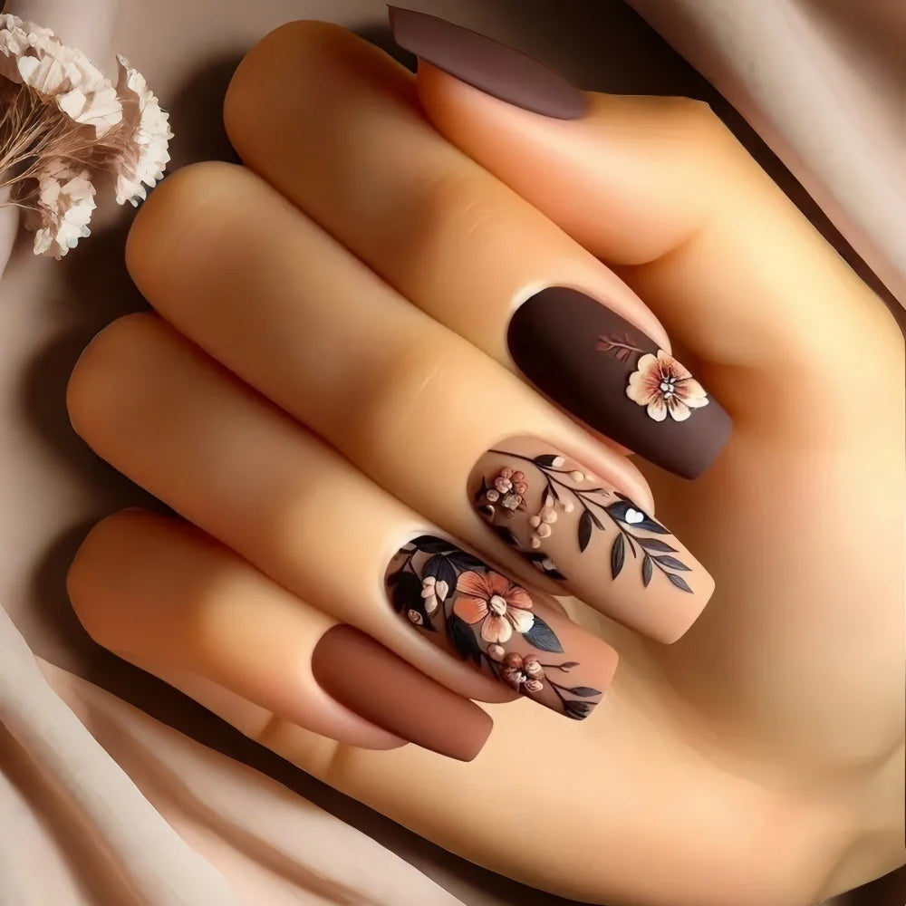 24pcs/set short medium long fake nails for Spring summer season gradient peach flowers butterfly heart press on false nail art 1851