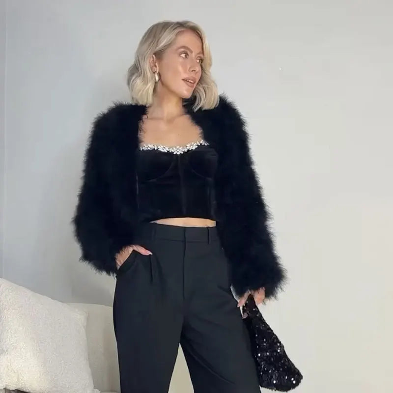 Short Faux Fur Coats Women Plush Autumn Winter O-neck Open Stitch Loose Women's Coat Long Sleeve Casual Jacket Female Streetwear