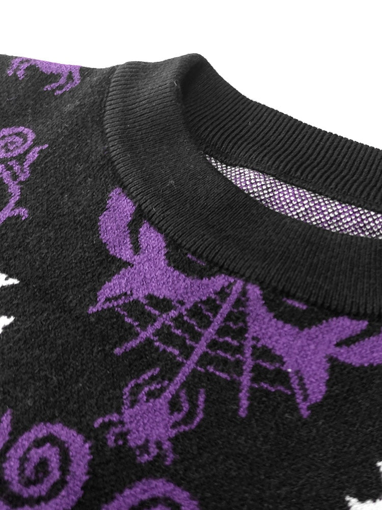 Yangelo Pull gothique Halloween pour femme - Col rond - Motif citrouille - Manches longues - Chaud - Automne et hiver - Pull Y2K