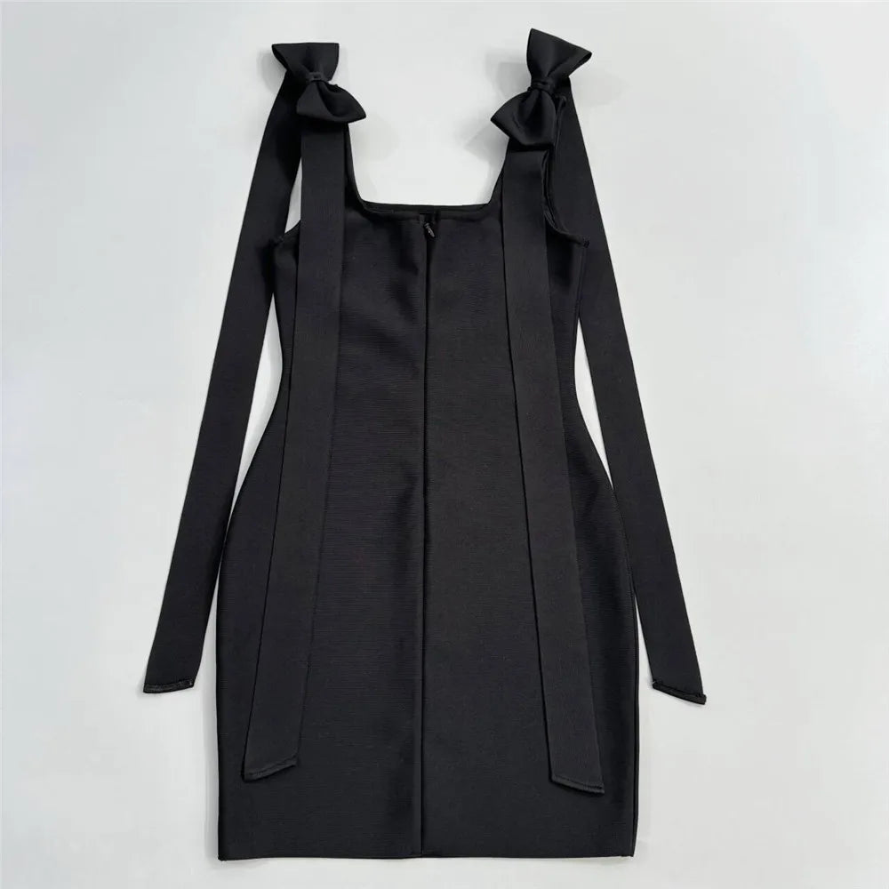 Black Color Women Sleeveless Square Collar Shinning Crystal Bodycon Mini Bandage Dress Nightclub Party Celebrate Birthday Wear