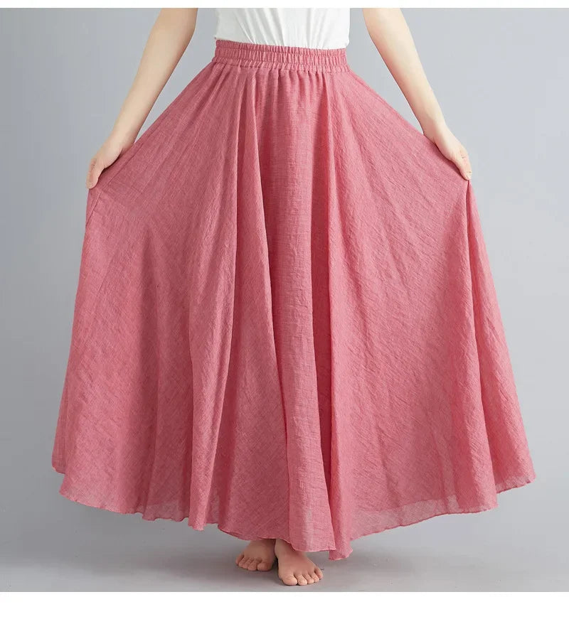 Fashion Cotton Linen Clothes Women Skirts Maxi Y2k Elegant Beach Saia Ropa Mujer Casual Vestido Boho Long Skirt Faldas Harajuku light red