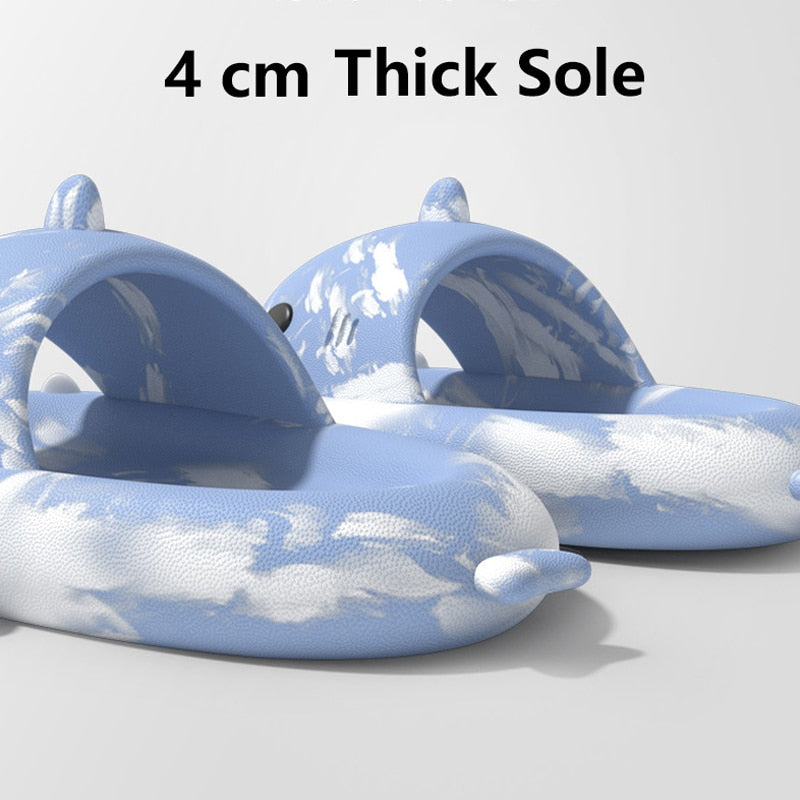 Summer Shark Slides For Women Men New Fashion Slippers Home Couple Thick Soled Non-slip Sandals Outdoor Beach Flip Flops
