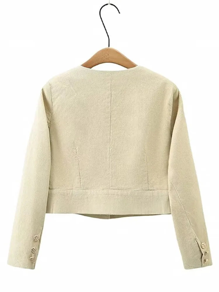 Plus Size Women's Clothing Spring And Autumn Suit Long-Sleeved Short Jacket In Corduroy Fabric And Knee Length Skirt Combination