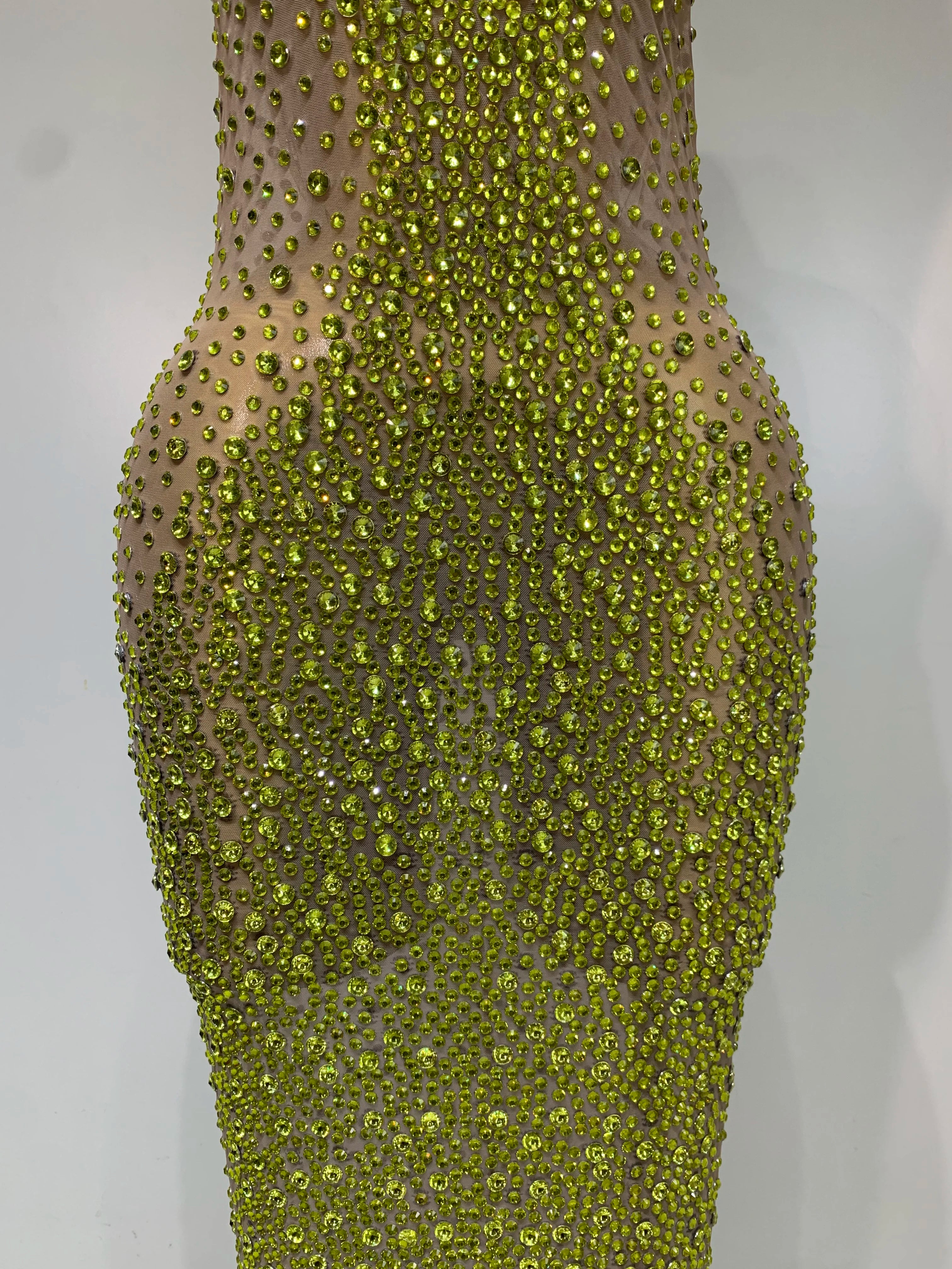 Women Luxury Birthday Celebrate Dress Dancer Party Show Stage Outfit 2025 Sparkly Rhinestone Elastic Mesh See Through Long Dress